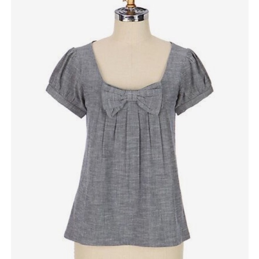 Anthropologie Chambray Bow Top